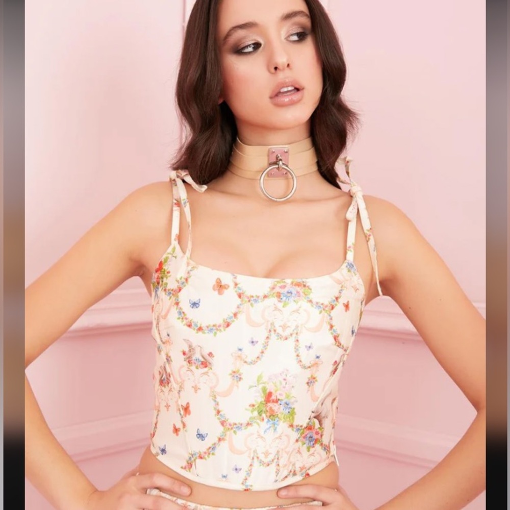 Dolls Kill Floral Cream Crop Top